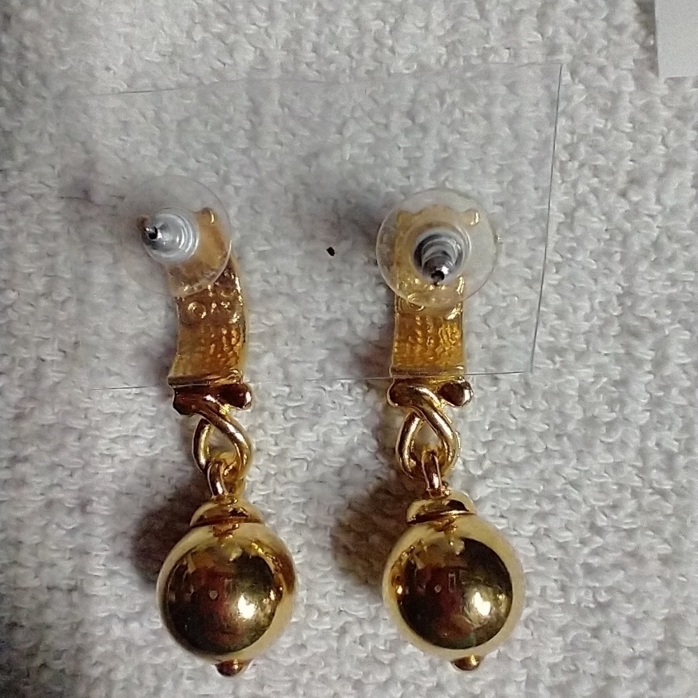 Goldtone dangle ball post earrings - Picture 3 of 3